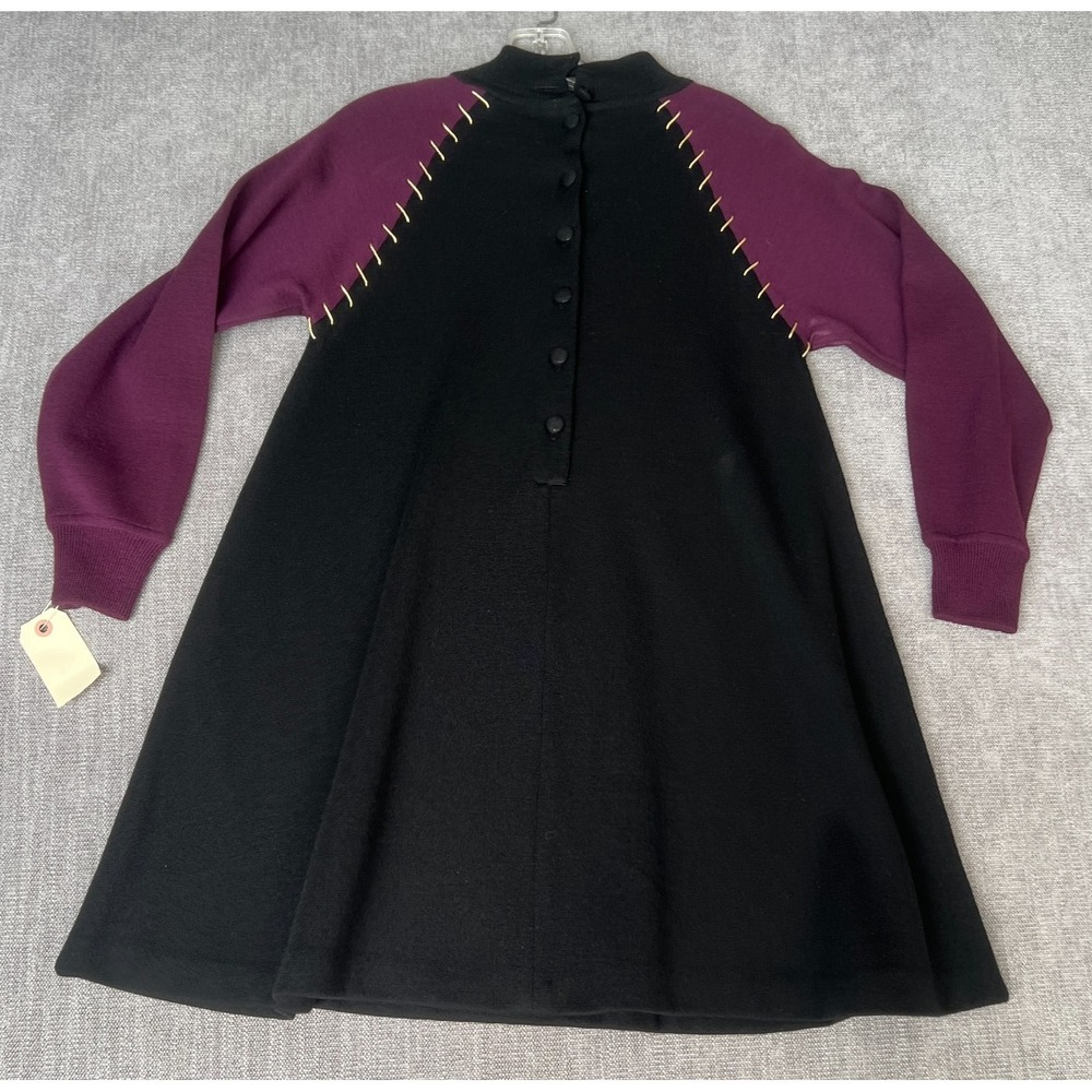 Vintage Bill Blass Sweater Dress Womens 10 P Black Purple Wool Knit Button Front - Picture 1 of 10